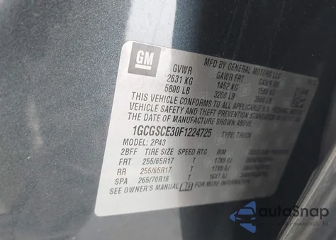 2015 Chevrolet Colorado Z71 from USA, damaged, VIN 1GCGSCE30F1224725